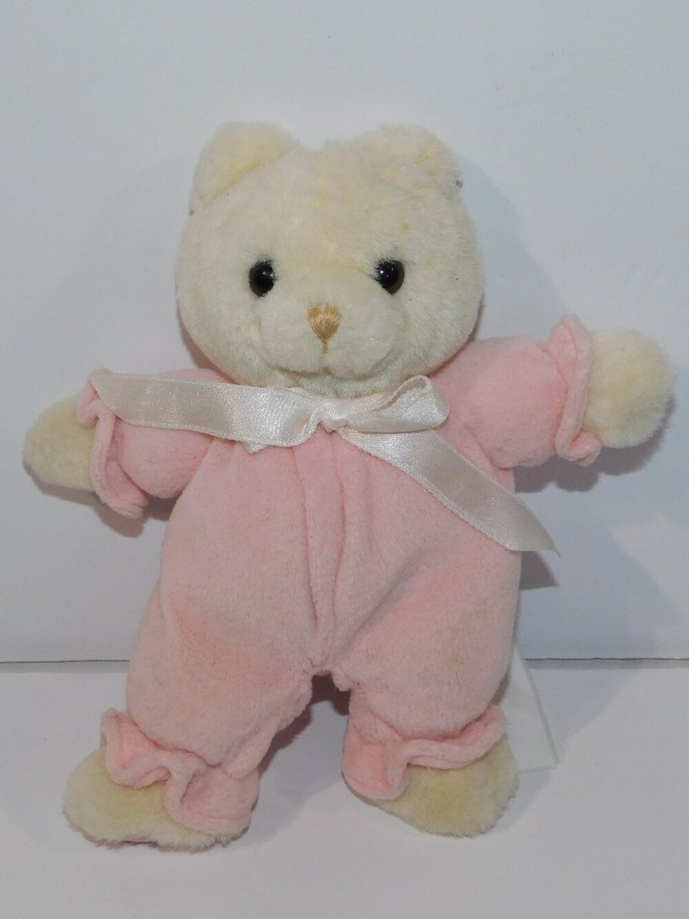 VTG Russ Berrie Bo Bear 7" Plush Stuffed Pink Velour Rattle Teddy Baby Lovey